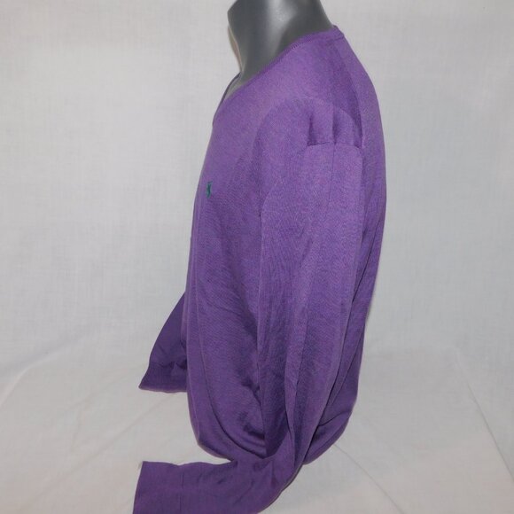 Polo Ralph Lauren Mens LT Large Tall Purple V Neck Merino Wool Light Sweater - Picture 6 of 8